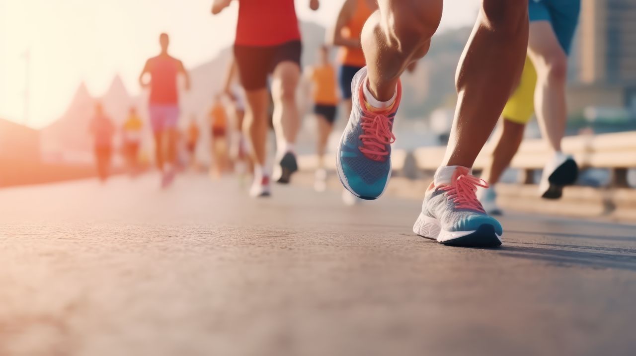 Beine und Füße von Joggern in Turnschuhen – Symbol für kontinuierliches Deutsch lernen in Frankfurt, das Ausdauer und Übung erfordert