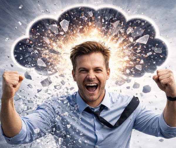 Man breaking through an inner barrier symbol of the inseparable verb durchbrechen learn German Frankfurt